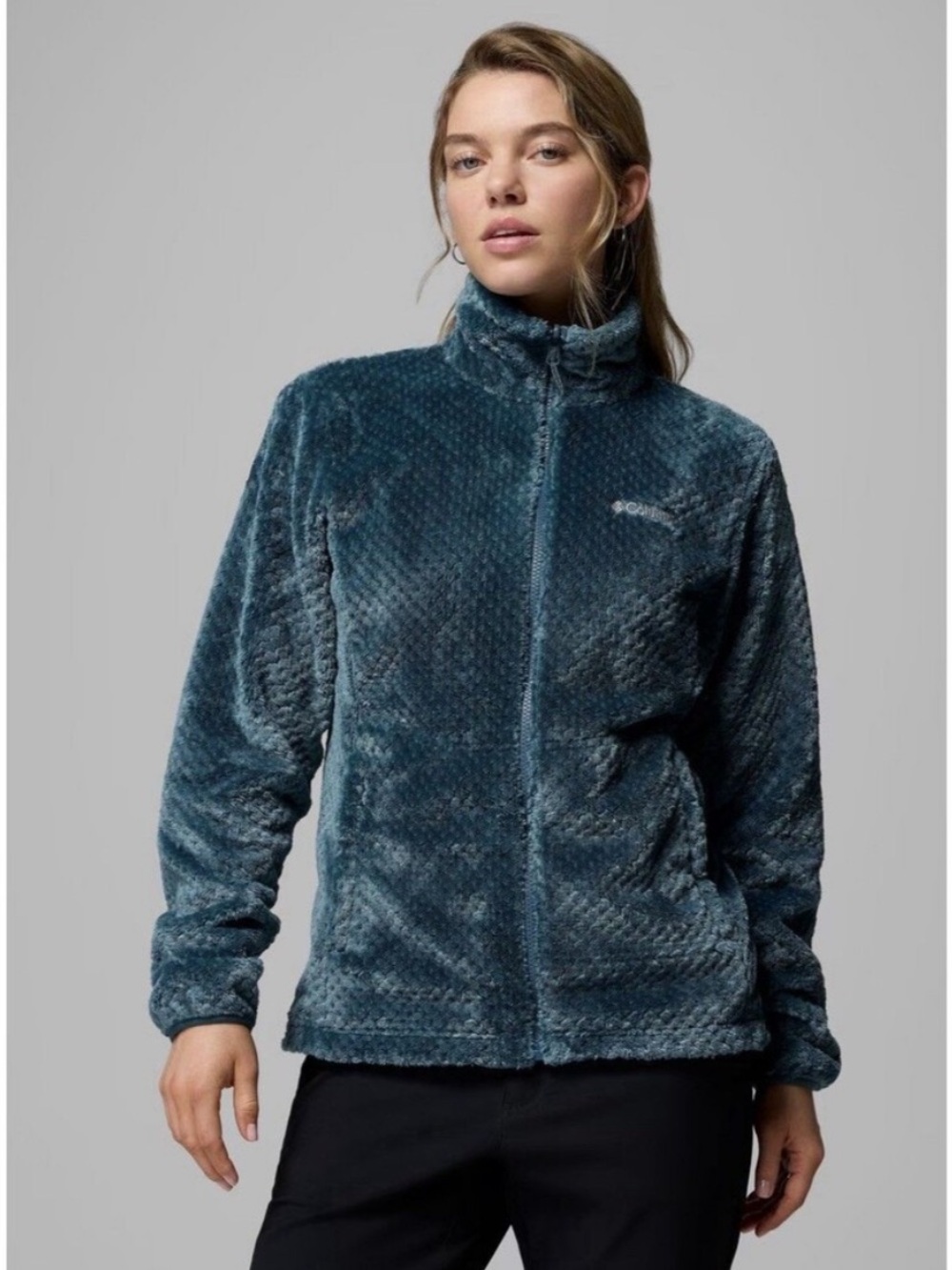 Columbia Fire Side II Sherpa Fleece Half Zip Jacket Dark Green/Teal Sz M Outdoor